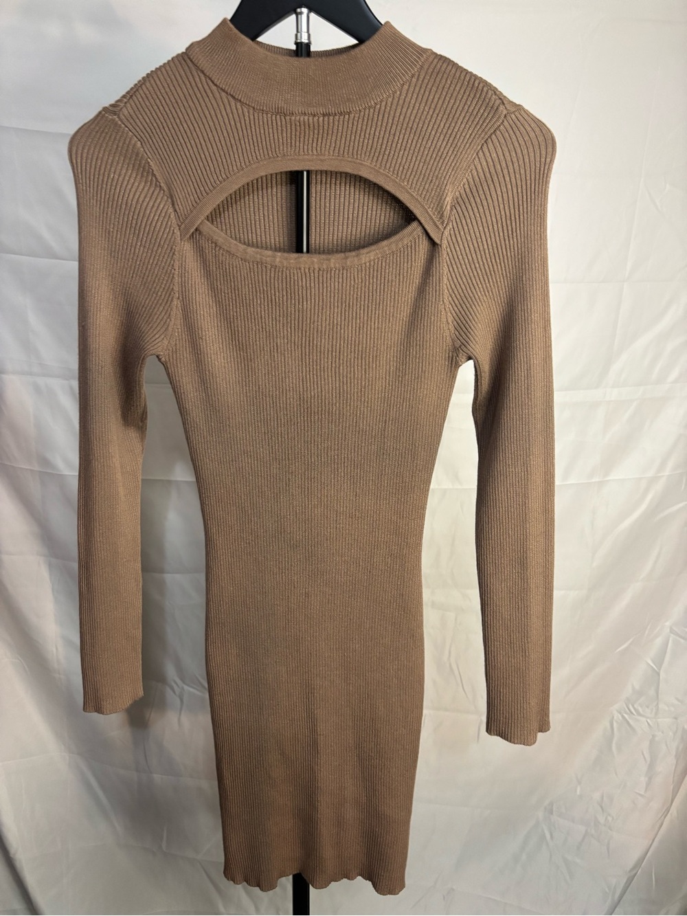 Derek Heart Taupe Ribbed Cutout Long Sleeve Dress